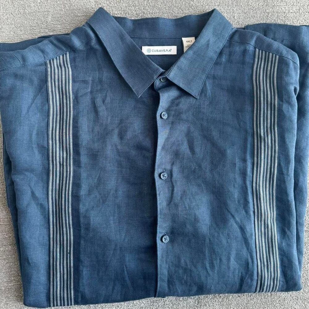 Cubavera Men’s Linen Short Sleeve Button Down Shirt Blue Stripe Sz 4xl NWT ! - Picture 8 of 8